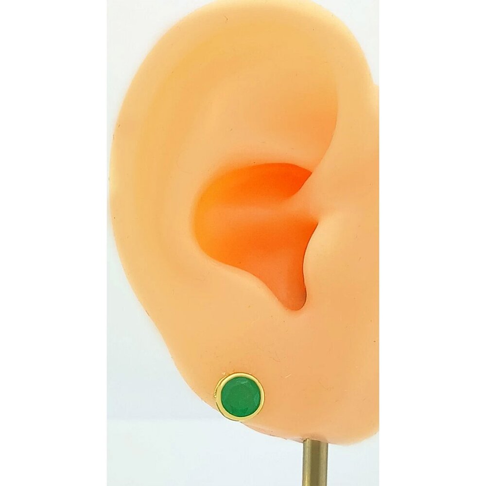 Genuine 1.68 Cts Emerald Stud Earrings 14k Gold - Picture 5 of 5